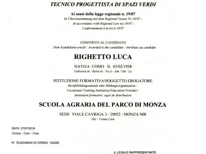 Archisio - Luca Righetto - Progetto Attestazioni per progettazione giardini