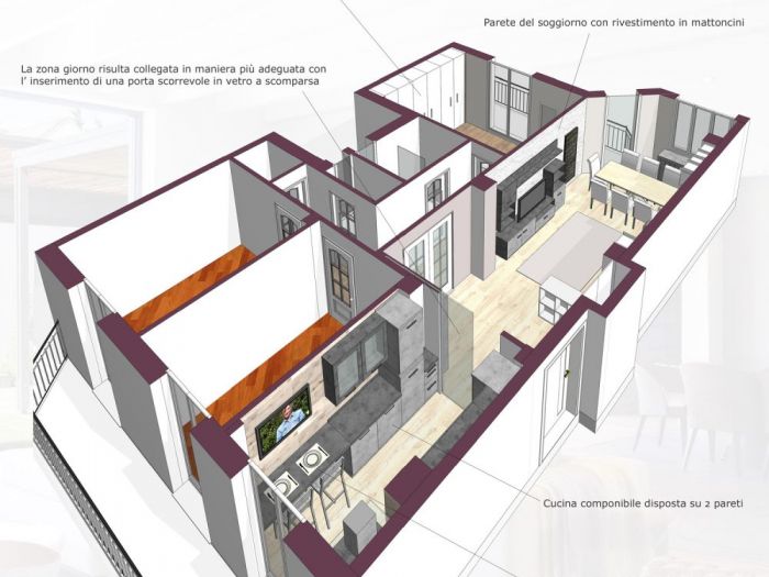Archisio - Mc Rendering Solution - Progetto restyling fresco e moderno di un ambiente spento e vetusto