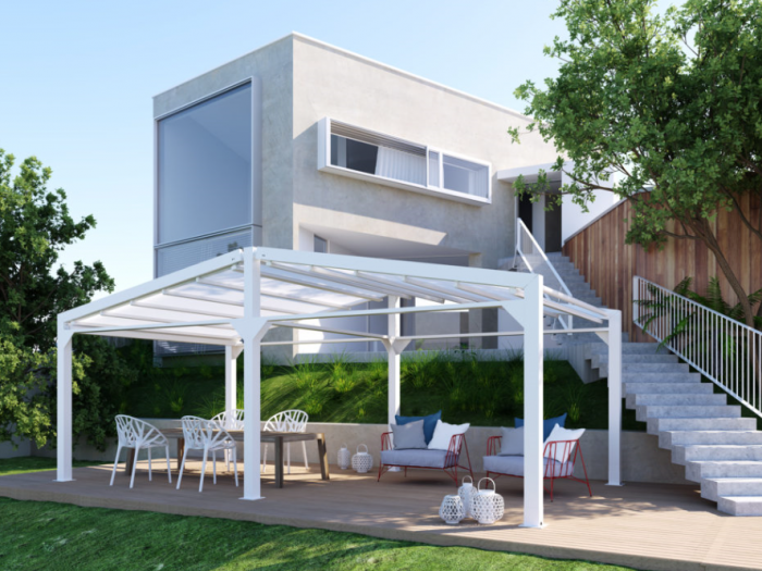 Archisio - Idea Tenda - Progetto Strutture autoportanti addossate pergolati