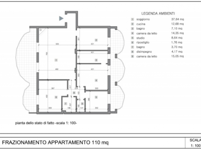Archisio - Gianluca Ferranti - Progetto Frazionamento di un appartamento di 110 mq