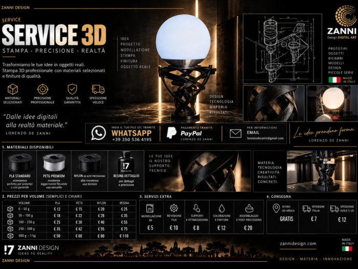 Archisio - Lorenzo De Zanni - Progetto Service 3d stampa - listino
