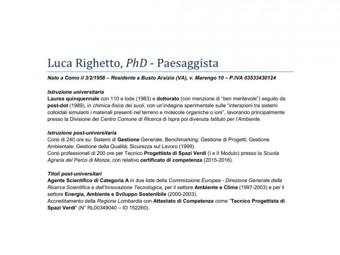 Archisio - Luca Righetto - Progetto Curriculum vitae Progettazione giardini altro