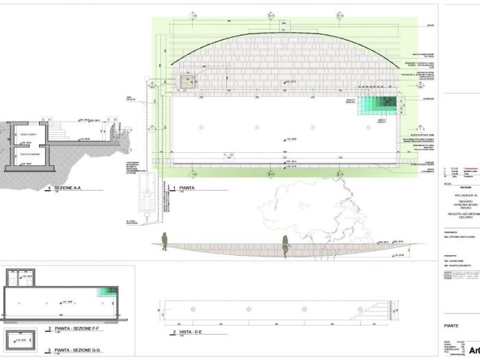 Archisio - Studio Lenzi Associati - Progetto Piscina e spogliatoio in pietra in collina
