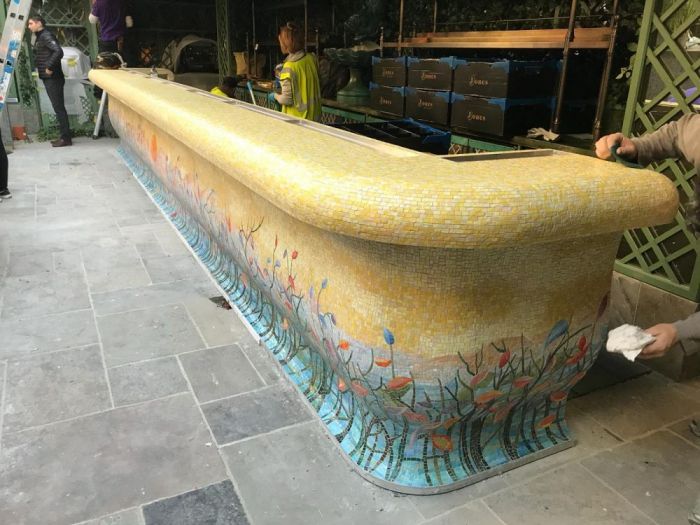 Archisio - Dalla Pozza Marmi Srl - Progetto Bancone bar in mosaico artistico