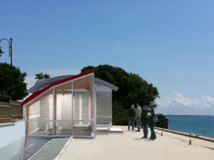 Archisio - Aldo Canepone - Progetto Nuovo padiglione di ingresso al piano strada di un edificio di abitazioni sul fronte mare
