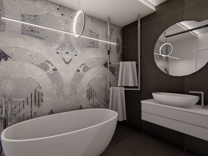 Archisio - Dalila Ferrara - Progetto Bagno con carta da parati