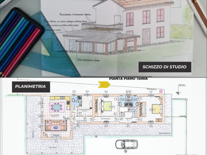 Archisio - Studio Tecnico Associato Ivaldi Carrer - Progetto Studio preliminare per ampliamento del piano terra