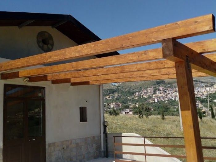 Archisio - Mancuso Legnami - Progetto Pergotenda in legno lamellare