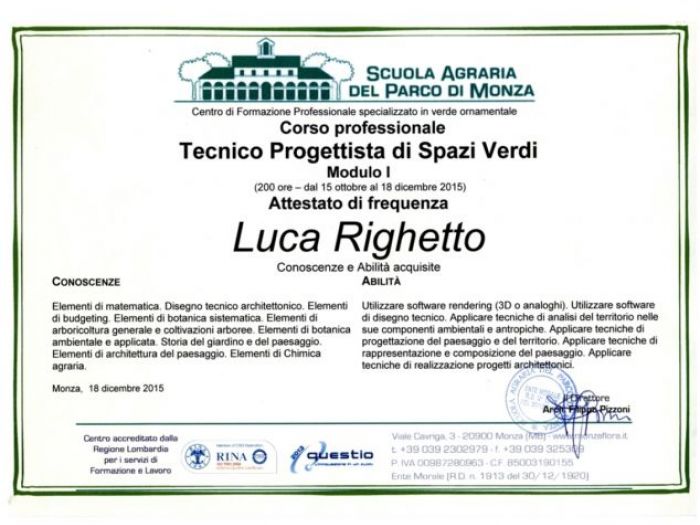 Archisio - Luca Righetto - Progetto Attestazioni per progettazione giardini