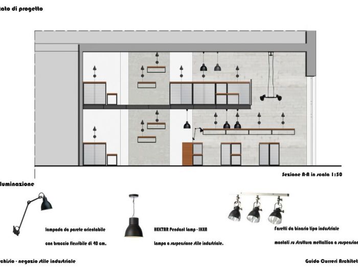 Archisio - Guido Curreri - Progetto 1 classificato - concorso di architettura di interni negozio stile industriale