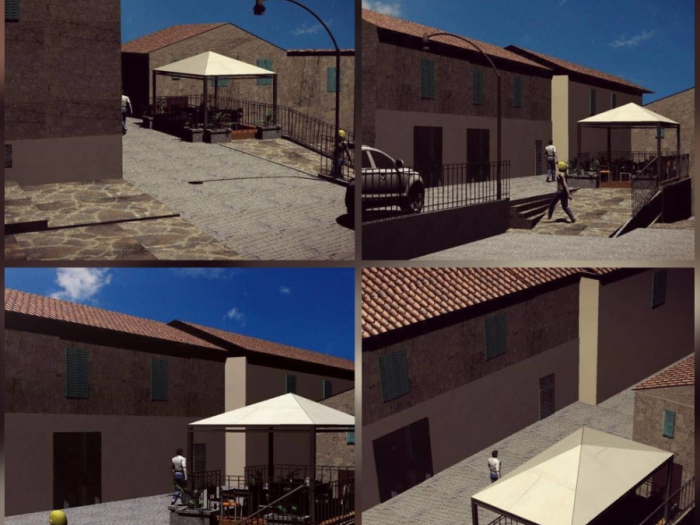 Archisio - Giuliano Mancini - Progetto Rendering spazio esterno di una pizzeria per aut Paesaggistica