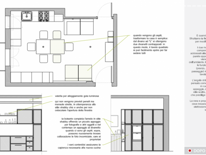 Archisio - Amodo - Progetto Cucina e soggiorno per una cuoca shabby chic