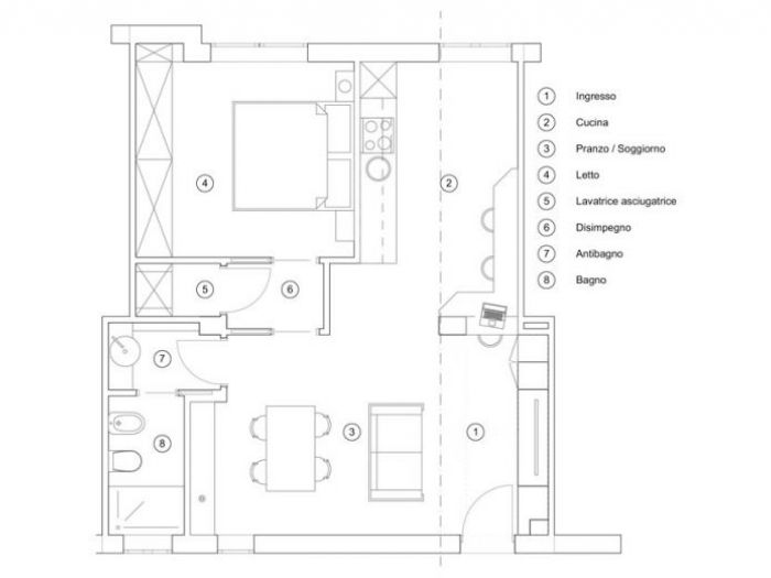 Archisio - Studio Ferretti - Progetto Ridistribuzione mini appartamento