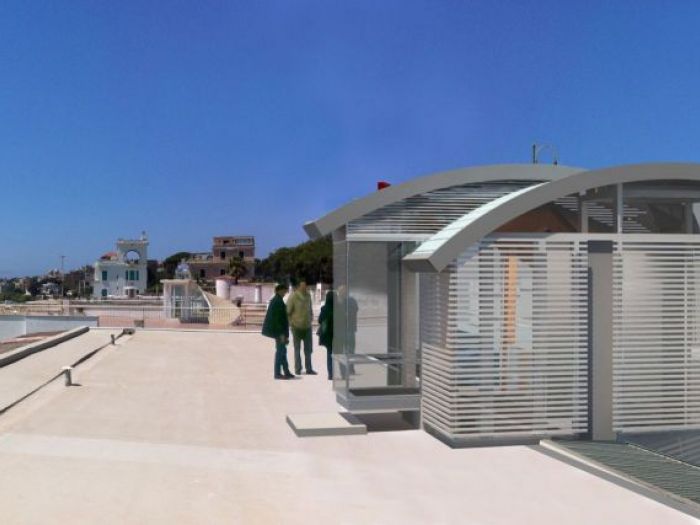 Archisio - Aldo Canepone - Progetto Nuovo padiglione di ingresso al piano strada di un edificio di abitazioni sul fronte mare