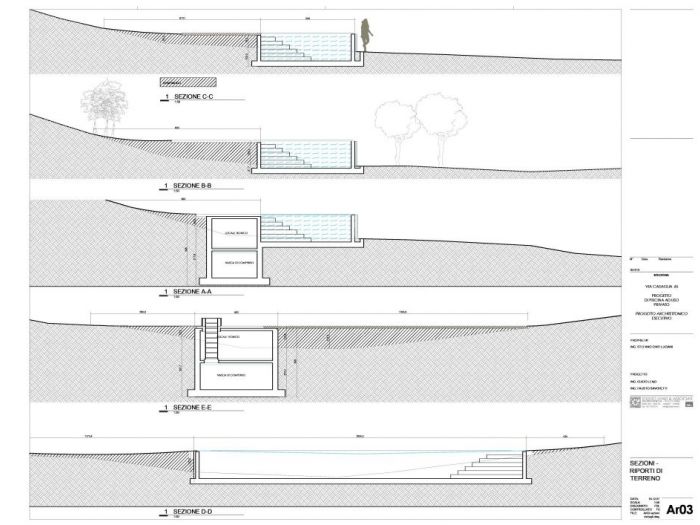Archisio - Studio Lenzi Associati - Progetto Piscina e spogliatoio in pietra in collina