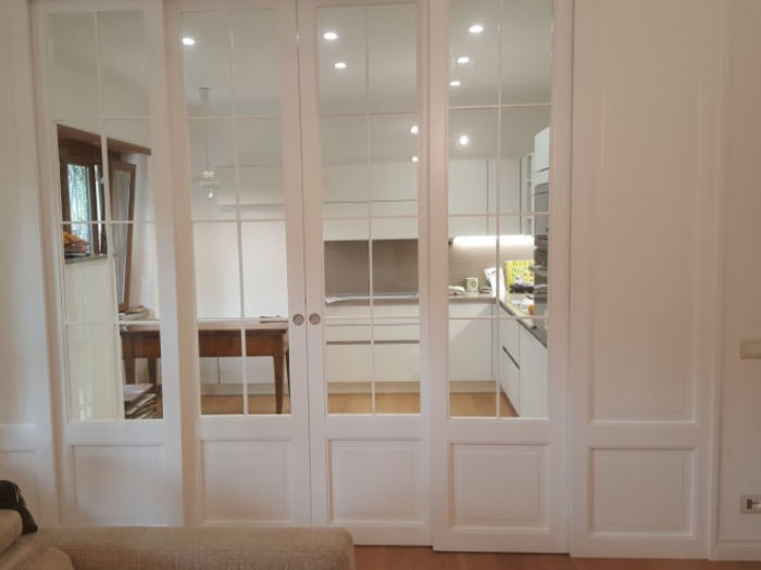 Archisio - Arte Del Legno 86 Snc - Progetto Porta scorrevole a 4 ante con sistema di trascinamento e simmetria