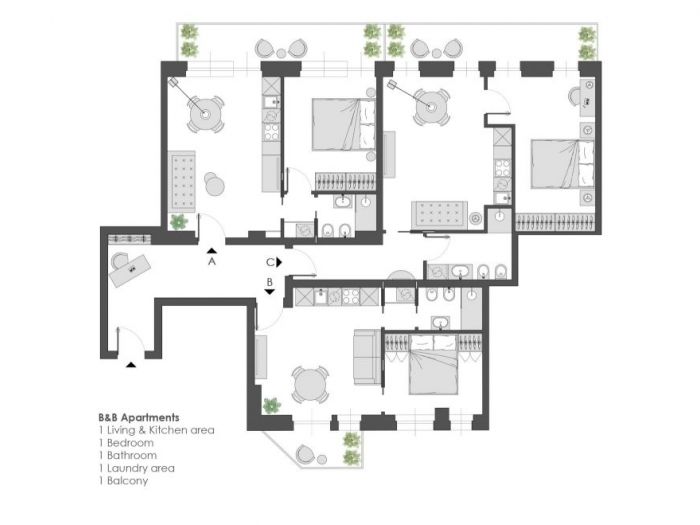 Archisio - Gianluca Chiocca Design - Progetto Trasformazione appartamento 130 mq in 3 bedbreakfast - milano
