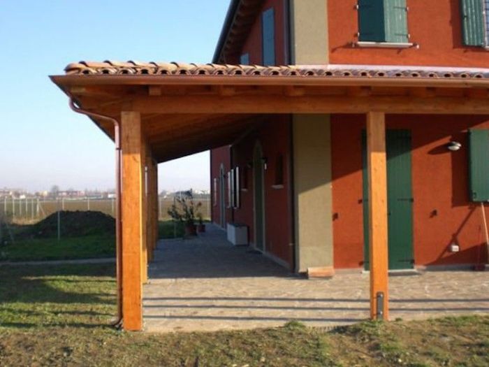 Archisio - Vz Strutture In Legno - Progetto Porticato angolare in legno di abete lamellare con copertura fissa