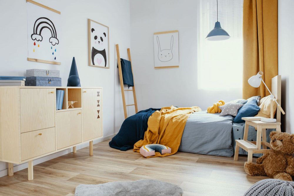 Cameretta Bambini Stile Scandinavo Mon Mobilier - Letto 120x60cm, Armadio, Libreria E Fasciatoio