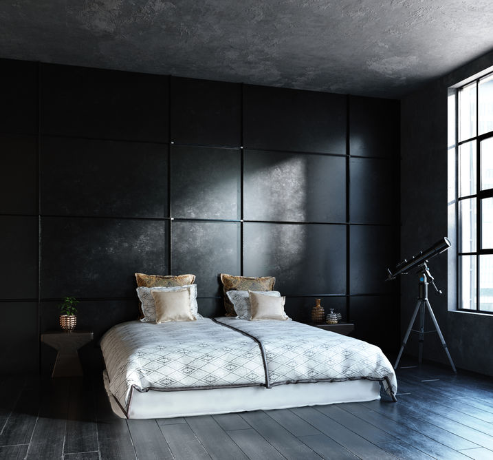 Camera da letto in bianco e nero: rivestimenti vs tessuti
