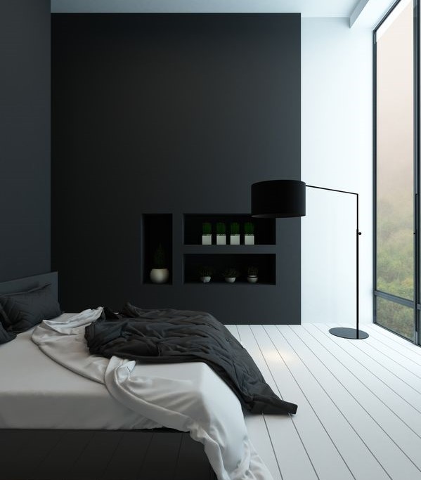 Camera da letto in bianco e nero: dettagli e accessori