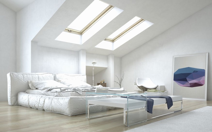 Camera da letto in stile moderno con tanto bianco