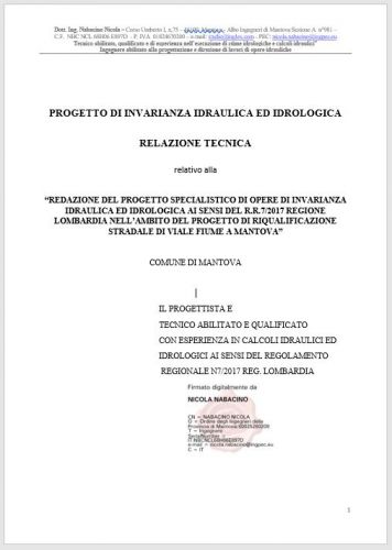 Archisio - Nabacino Nicola - Progetto redazione del progetto specialistico di opere di invarianza idraulica ed idrologica ai sensi del rr72017 regione lombardia nellambito del progetto di riqualificazione stradale di viale fiume a mantova