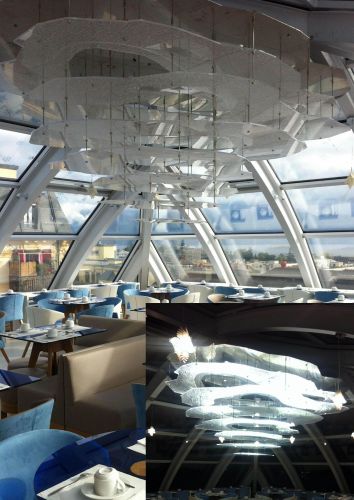 Archisio - Illuminazione Chary - Progetto Hotel agora - losanna studio mhna Sospensione in pmma effetto ghiaccio Dim 400 x 250 cm