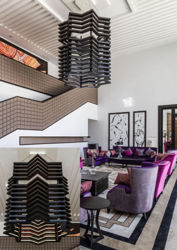 Archisio - Illuminazione Chary - Progetto Villa diyafa boutique hotel spa rabat - studio mhna Sospensione a forma di stella ad 8 punte in metallo verniciato Dim Max 220 cm altezza 330 cm