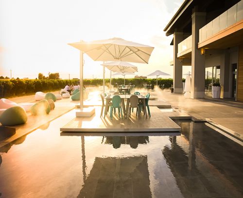 Archisio - Forme Dacqua - Progetto Fontana da esterno con rainwall e schiumogeni cantina ventiventi